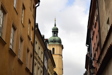 Fragment of the narrow street. Architecture of the old city of Warsaw. Poland.