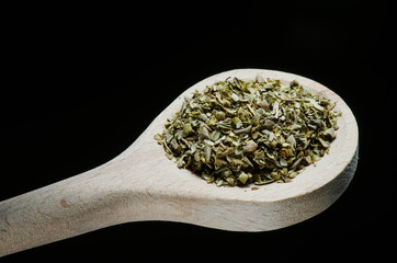 Various of spice in wooden spoon