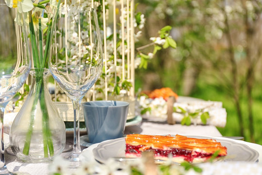 Festive table setting in garden