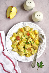 Chicken stewed with apple.Top view.