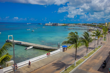 Pier of Cozumel Island, people usually walk around and enjoy the view