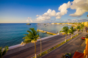 Pier of Cozumen Island, people usually walks around and enjoy the view. Beautiful sunset