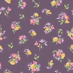 Fototapeta na wymiar Floral seamless pattern. Flower bouquet garden ornamental background.