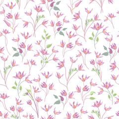 Floral ornamental white seamless pattern. Flower garden background