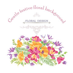 Floral background. Flower bouquet cover. Flourish pattern for greeting card