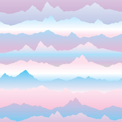 Abstract wavy mountain skyline background. Nature landscape sunrse seamless pattern