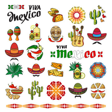 Viva Mexico icon. Set of cute various mexican icons.