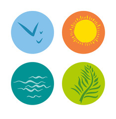 Four eco icons. Simple round symbols. Vector flat template.
