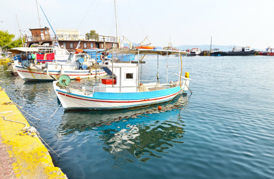 fishing boats at the port of Eleusis Greece