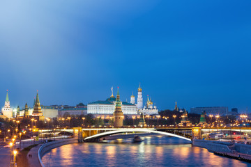 View of Kremlin during blue hour in Moscow, Russia