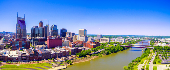 Nashville Tennessee skyline with drone