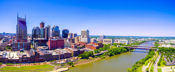 Nashville Tennessee skyline with drone