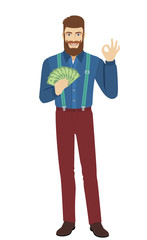 Hipster with cash money showing a okay hand sign
