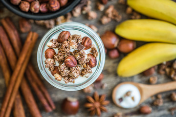 Yogurt with Muesli, Banana and Nuts