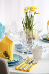 Table setting for dinner in restaurant