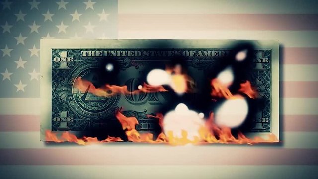 Burning one dollar bills animation. fire dollar. One hundred dollar bill burning. On a photo dollar bill. close-up