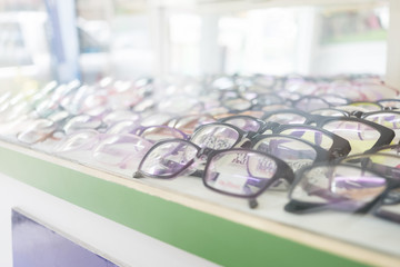 Perspective of eye glasses in the shop.Selective focus
