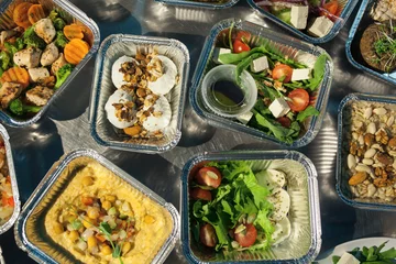 Crédence de cuisine en verre imprimé Gamme de produits healthy delivery food in containers 