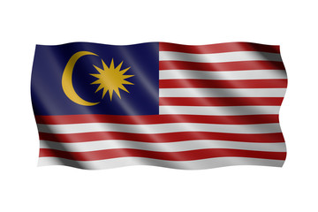 Flag of Malaysia isolated on white, 3d illustration