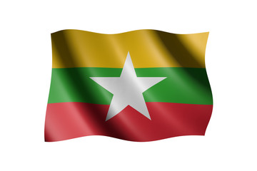 Flag of Myanmar isolated on white, 3d illustration