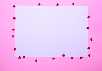 White sheet of paper on a pink surface,