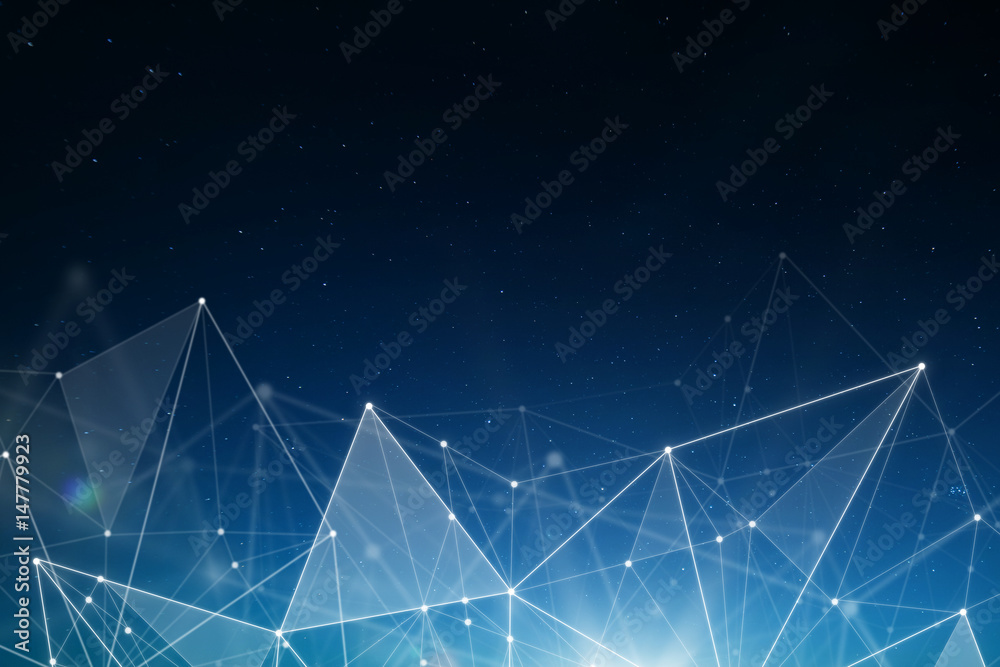 Poster abstract connected dots wireless communication network on space background , abstract image visual, 