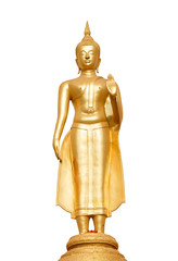 Golden standing buddha statue.