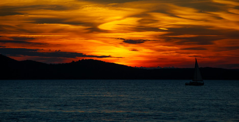 Sailboat at Golden Sunset