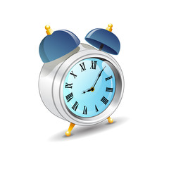 Vintage old style blue color and metal alarm clock watch set isolated vector illustration