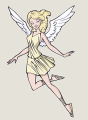 Elegant cartoon lady as an angel