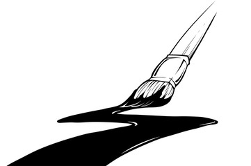 black and white cartoon illustration of a painting brush