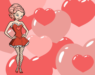 Cartoon illustration of a pretty girl wearing a cute sexy dress