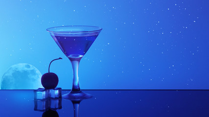 Alcohol cocktail in water on night sky background