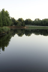 Fototapeta na wymiar Lake with trees reflected along the bank