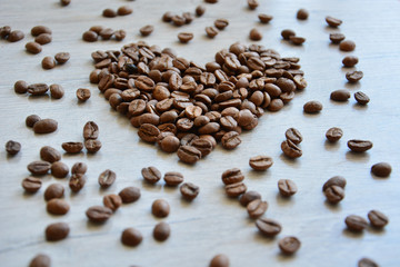 Heart made of coffee beans