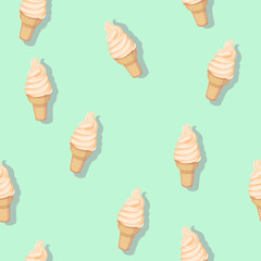 Seamless pattern with ice-cream waffle-cup. Vector background