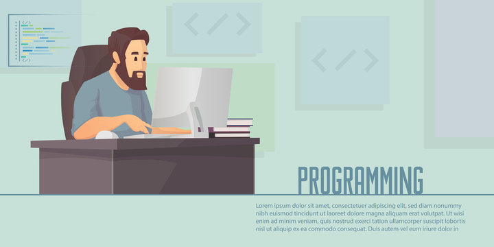 Banner programming and coding background. Flat design. Vector Illustration 