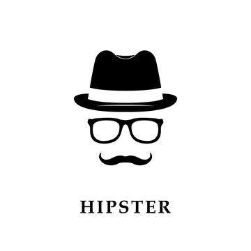 Vintage silhouette of bowler, mustaches, glasses. 