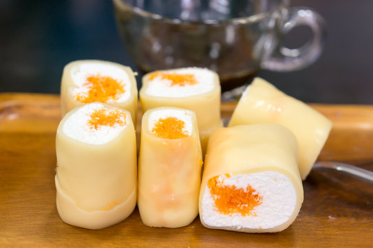 Crepes cakes rolls stuffed with cream and foi thong