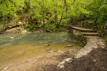 Scenic green landscape of Unesco protected regional park Rakov Skocjan in Slovenia during springtime