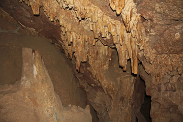 Rock formations inside the cave at Colossal Cave Mountain Park in Vail, Arizona, USA, near Tucson in the Sonoran Desert.
