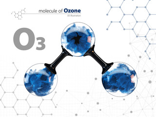Molecule of ozone with with tehnology background, 3d Illustration,