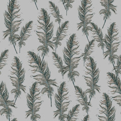 Seamless pattern with a watercolor pattern - bird feather