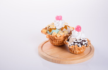 ice cream scoop or mixed ice cream on background.
