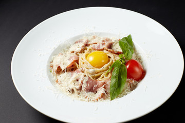 Spaghetti Carbonara. Italian style. Italian food. Italian cuisine.