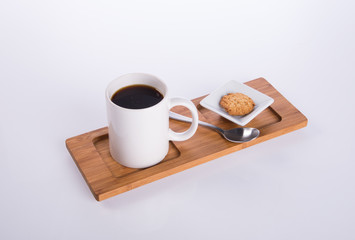 coffee or coffee with cookies on background.