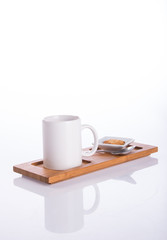 coffee or coffee with cookies on background.