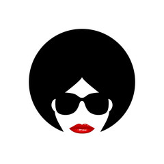 Round vector sign, hippie girl  with long hair