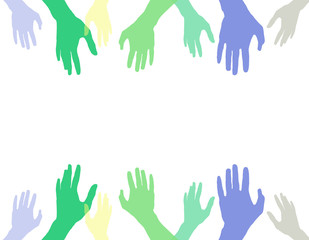 Color hands on white background