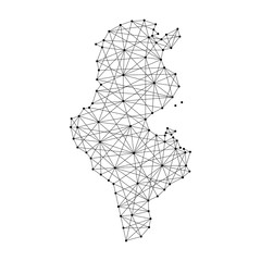 Map of Tunisia from polygonal black lines and dots of vector illustration